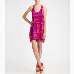 Alice + Olivia Woman 100% Silk A-Line Geometric Sleeveless Mini Dress SMALL Y2K